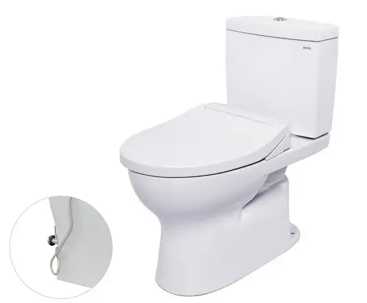 [DSC-CS320DRE2W] Bàn cầu toilet hai khối, nắp đóng êm kèm vòi rửa nước lạnh TCW07S CS320DRE2W