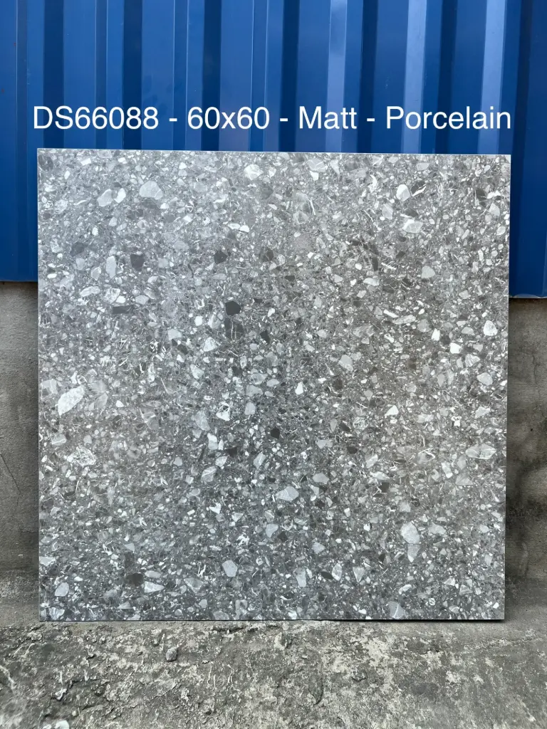 [DSC-66088] Gạch Terrazzo TQ, KT 600x600mm Xương Porcelain xám mờ phẳng, mã 66088