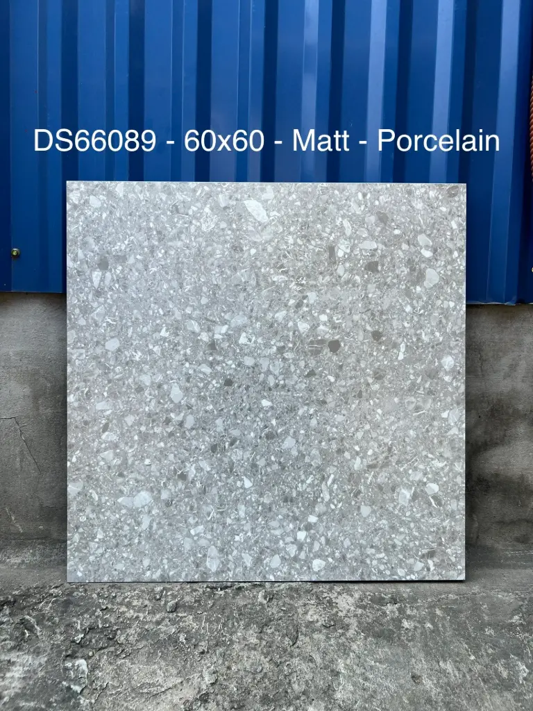[DSC-66089] Gạch Terrazzo TQ, KT 600x600mm Xương Porcelain xám nhạt mờ phẳng, mã 66089