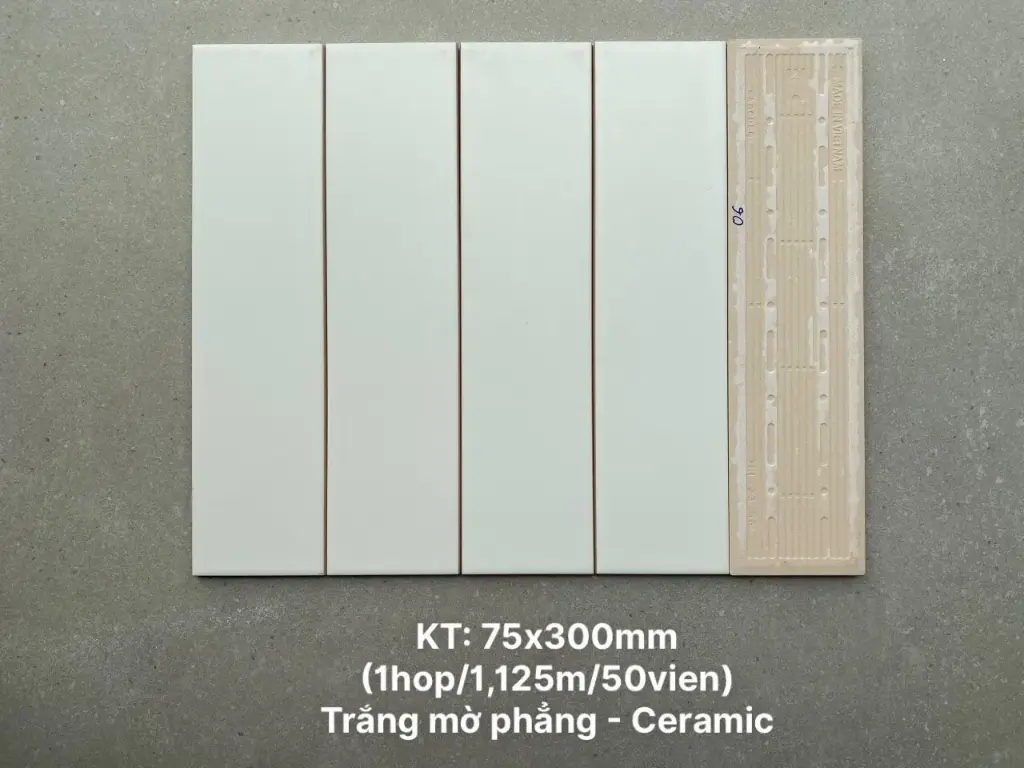 [DSC-STA75306] Gạch thẻ VN, KT 75x300 mm, Trắng mờ phẳng, STA75306 (CI0312M/101135218) loại 1
