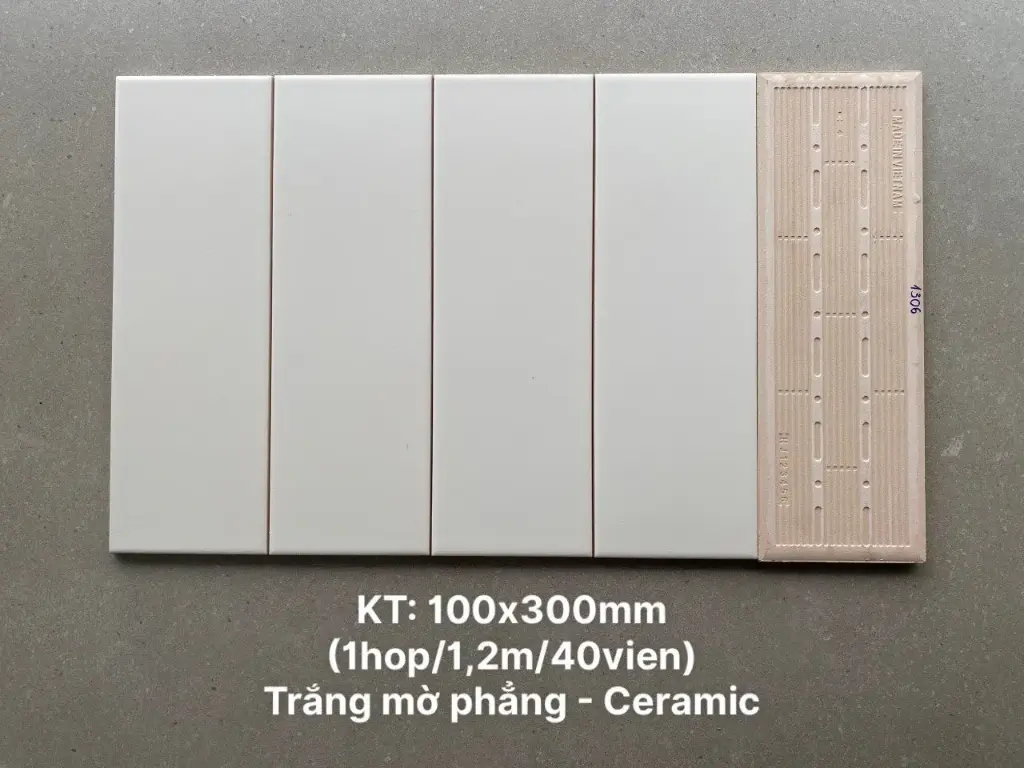 [DSC-PSTA1306 (RCT412MT)] Gạch thẻ trang trí VN, KT 100x300 mm trắng mờ phẳng mã PSTA1306 (RCT412MT) loại ưu (1h/1.2m/40v)