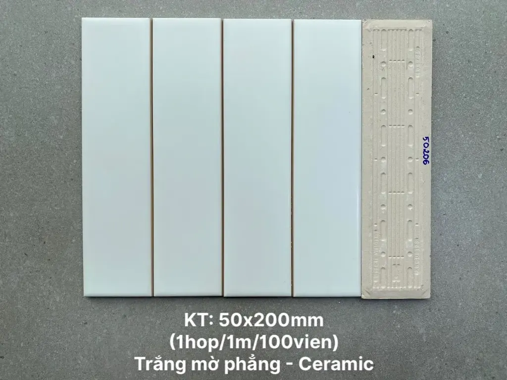 [DSC-PSTA50206] Gạch thẻ trang trí cao cấp VN, KT 50x200mm màu trắng mờ phẳng mã PSTA50206 (STA50206_S) loại ưu,1h/1m/100v