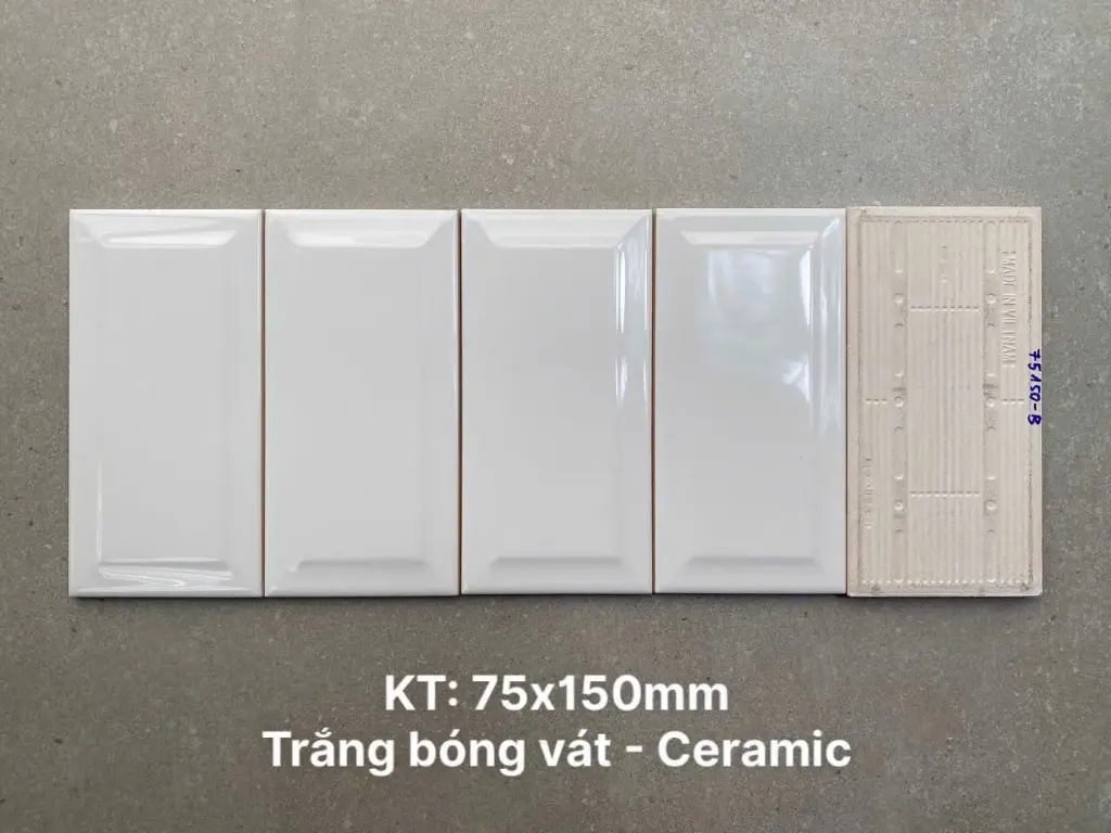 [DSC-STA75150-B (WHI3X6GBEV)] Gạch thẻ trang trí cao cấp VN, KT 75x150mm màu trắng bóng vát mã WHI3X6GBEV (WH0306BPV2) loại 1