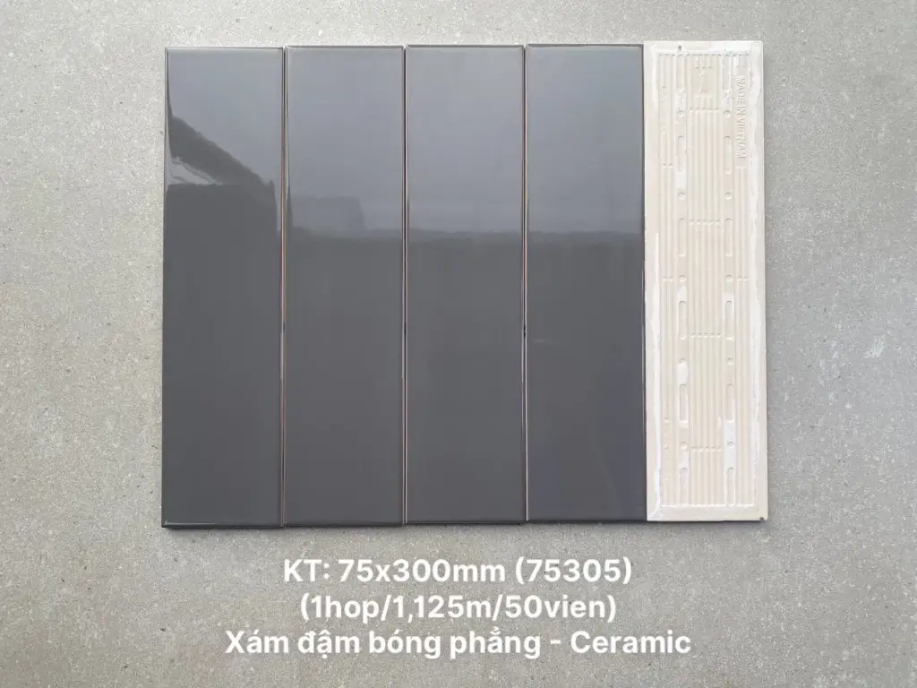 [DSC-PSTA75305] Gạch thẻ trang trí cao cấp VN, KT 75x300mm màu xám đậm bóng phẳng mã PSTA75305 loại ưu