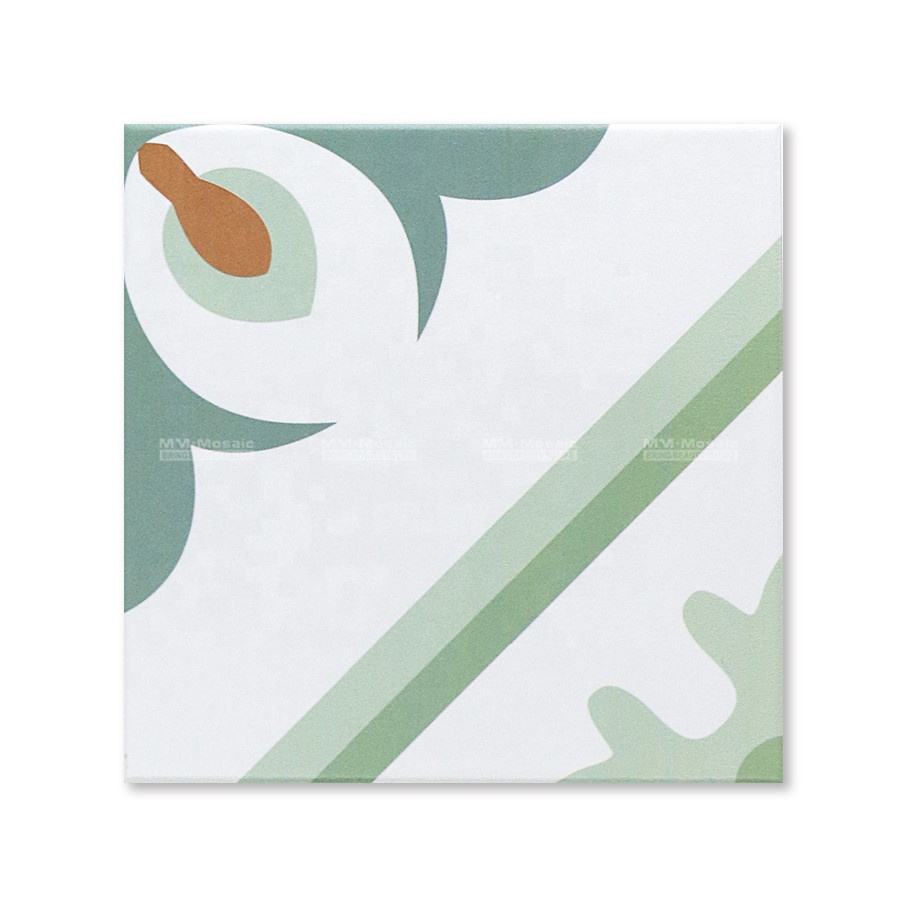 [11172775382] Gạch lát sàn gốm sứ trang trí Ma-rốc Các nhà máy ở Trung Quốc Gạch encaustic trang trí in họa tiết xanh lá