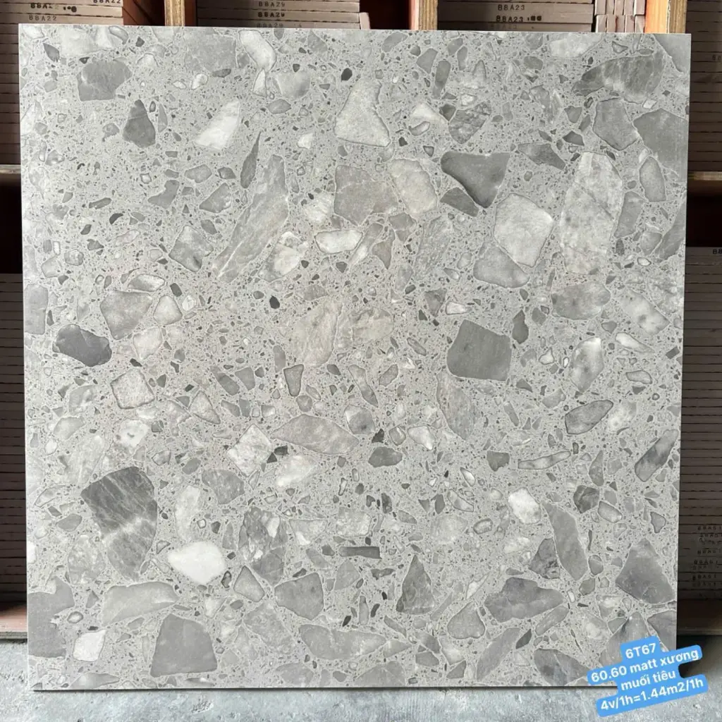 [6T67] Gạch Terrazzo TQ, KT 600x600mm, Xương Porcelain mặt mờ mã 6T67 (1h/1.44m/4v)