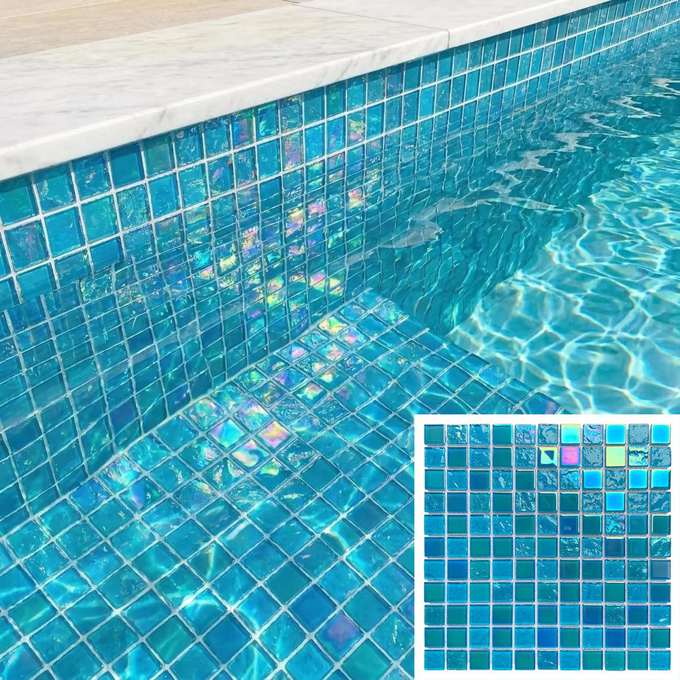 [DSC-2607-75123] Gạch Mosaic Bosaier BSSW001 - Lát Bể Bơi Ngoài Trời Màu Xanh Lục Trắng