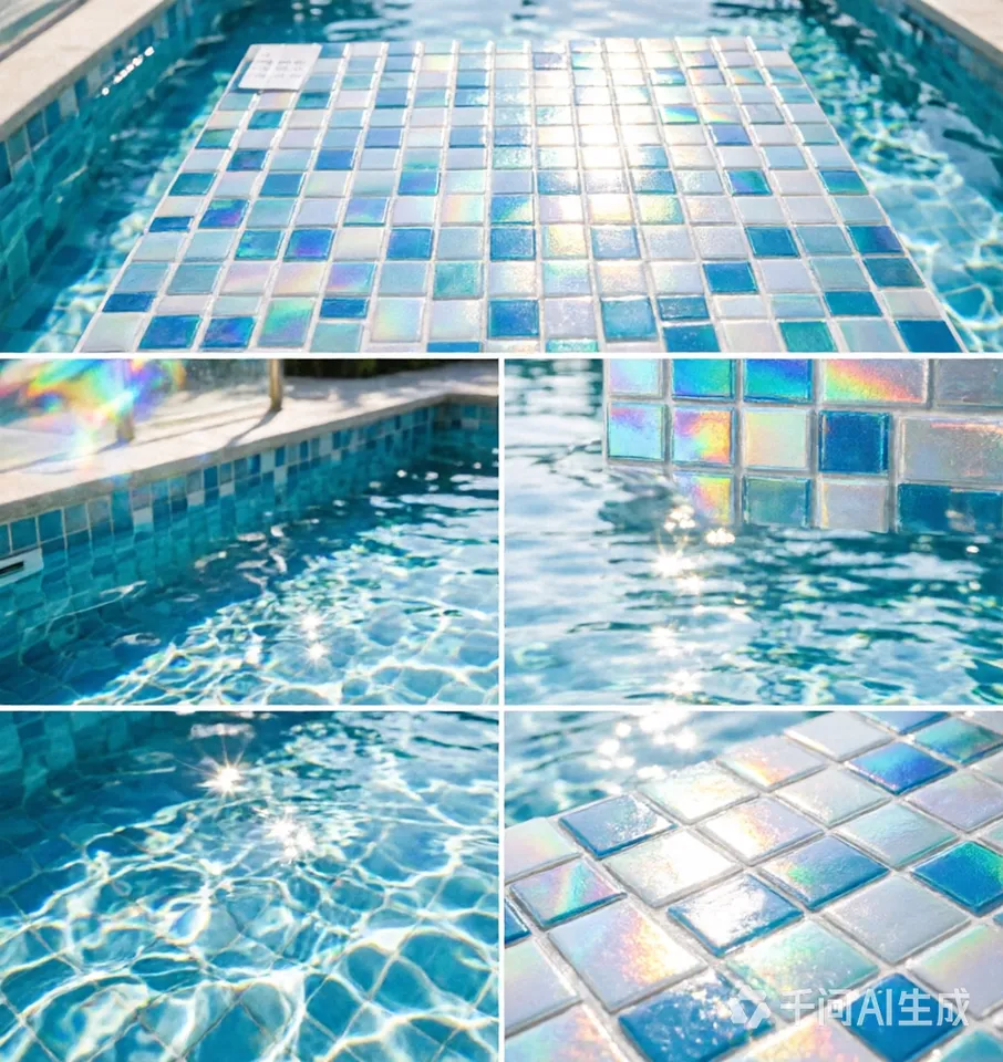 [DSC-2607-86575] Gạch Mosaic Bể Bơi 20x20mm Chống Trượt Glass Tile CH003