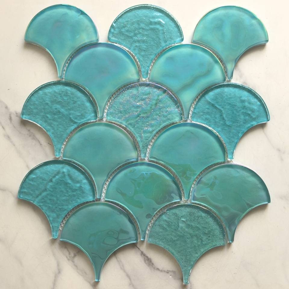 [DSC-2607-67397] Gạch Mosaic Thủy Tinh YDF06 - Màu Xanh Công Nghiệp Hình Cánh Quạt