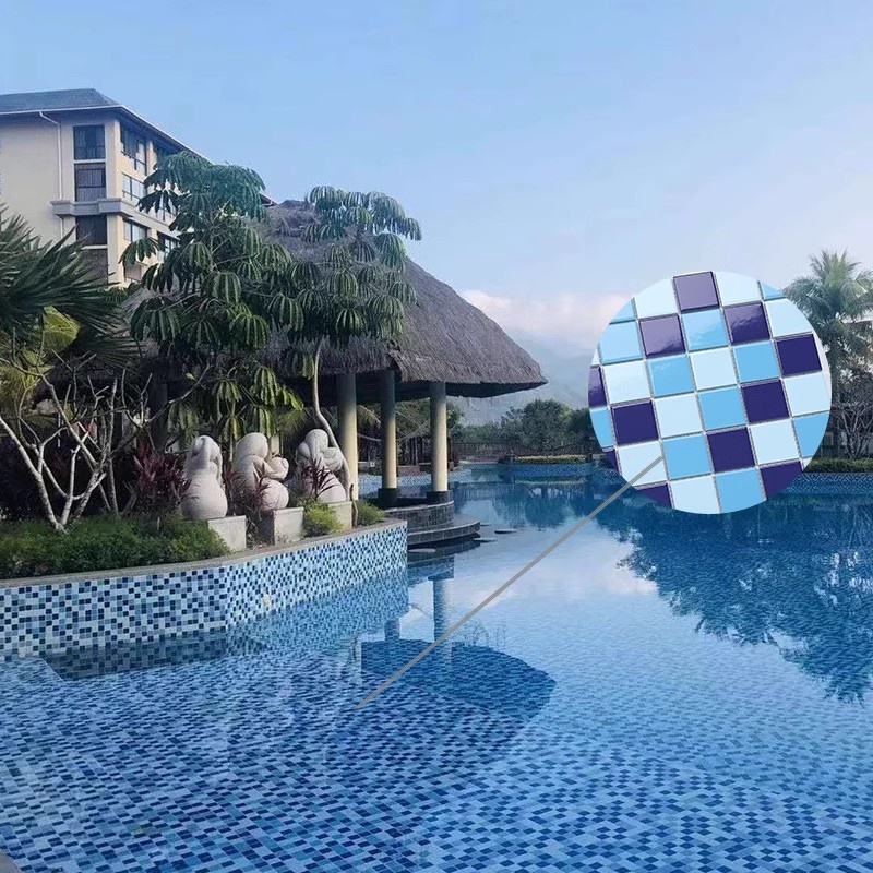[DSC-2607-39782] Gạch Mosaic Thủy Tinh Xanh Trắng Cho Bể Bơi - Thiết Kế Hiện Đại