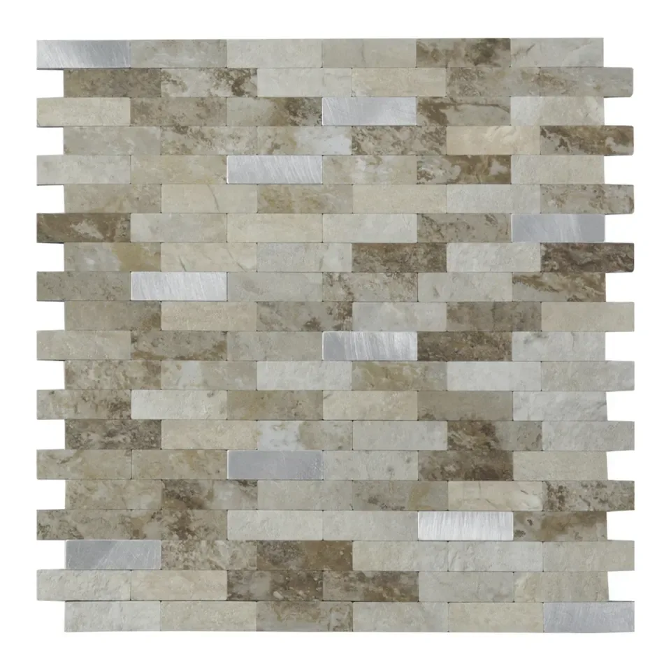 [106277843532-83c3d6] Brown Faux Stone Strip Waterproof Kitchen Backsplash Mosaic Peel and Stick for Home Decor