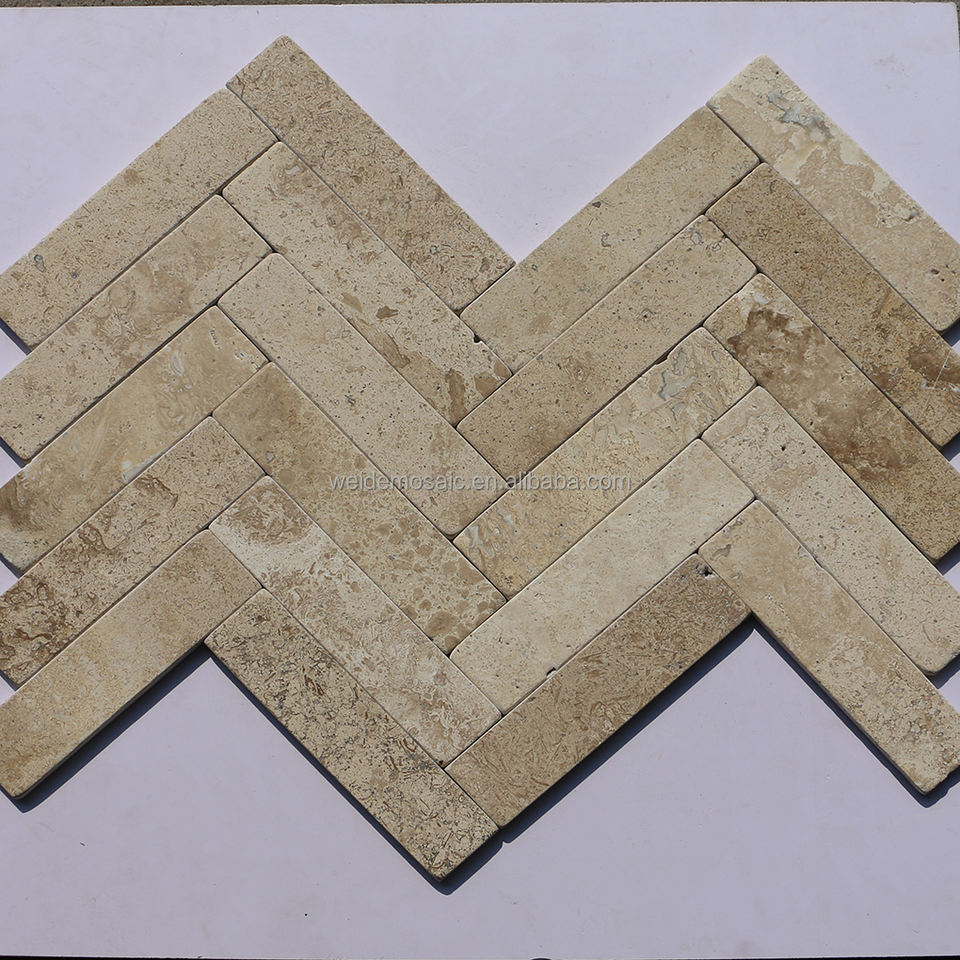 [DSC-2607-67301] Gạch Travertine Tự Nhiên Họa Tiết Herringbone W&D 107 - Gạch Vôi Ngoài Trời