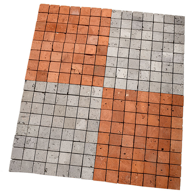 [DSC-2607-69950] Gạch mosaic đất sét caro đỏ shiyi PM1/PM2 nung kết kháng axit 420 x 370 mm
