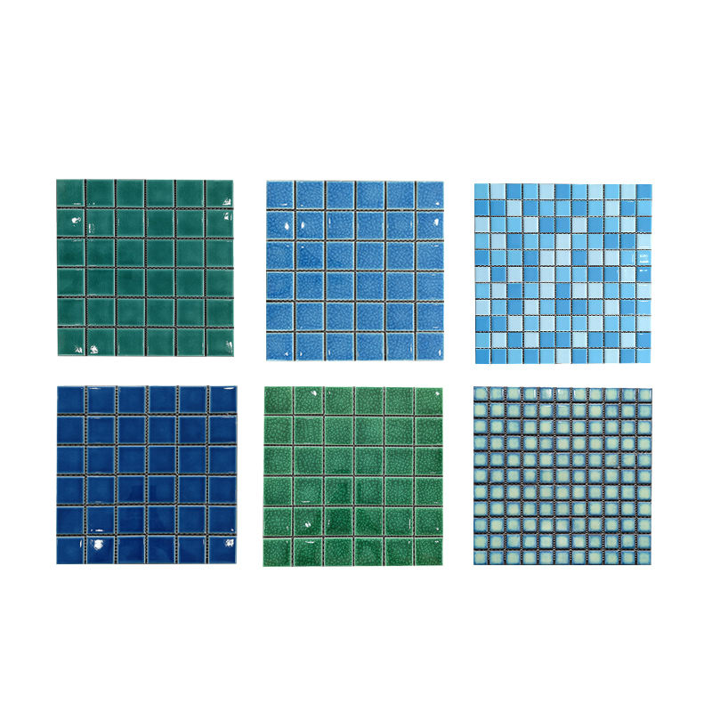 [DSC-2607-99428] Gạch mosaic kính pha lê màu xanh 1x1 dạng vuông hiện đại cho bể bơi