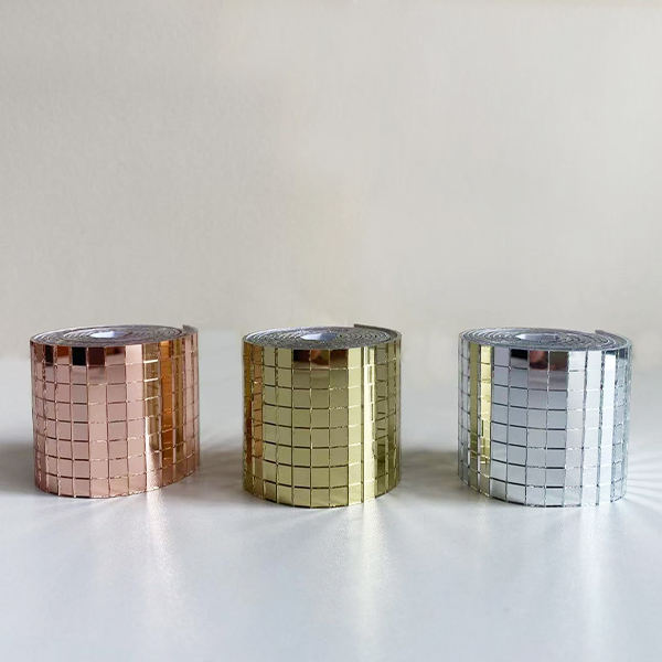 [DSC-2607-64259] Gạch mosaic kính tự dính viền quả cầu disco hiện đại, phong cách parquet, dùng trang trí phòng tắm và đồ thủ công DIY