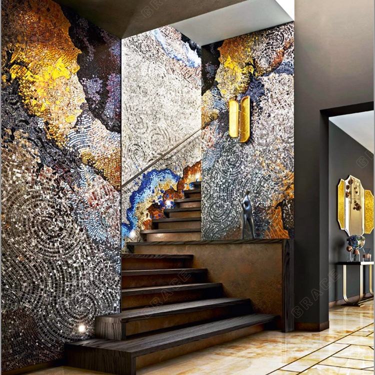 [DSC-2608-34960] Gạch mosaic kính tranh nghệ thuật tùy chỉnh ốp tường phòng khách, hồ bơi