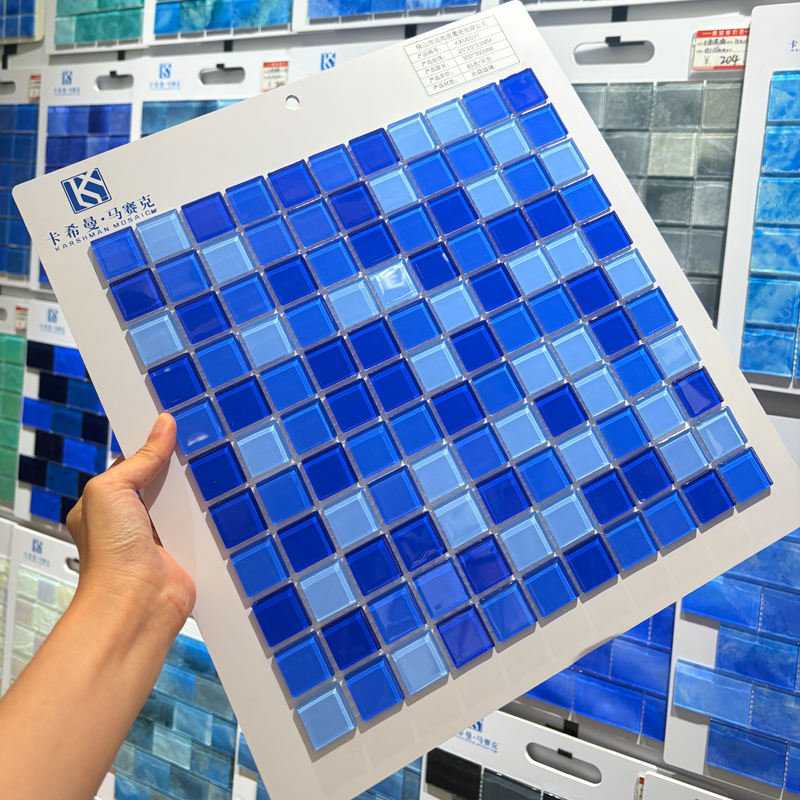 [DSC-2608-89578] Gạch mosaic kính xanh dương đậm 300x300mm chống trượt, dùng cho hồ bơi trong nhà và ngoài trời