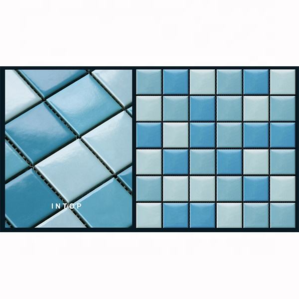 [DSC-2607-83536] Gạch mosaic ceramic hồ bơi 48x48mm xanh dương ba màu, ốp lát bể cá, sàn và tường nội ngoại thất