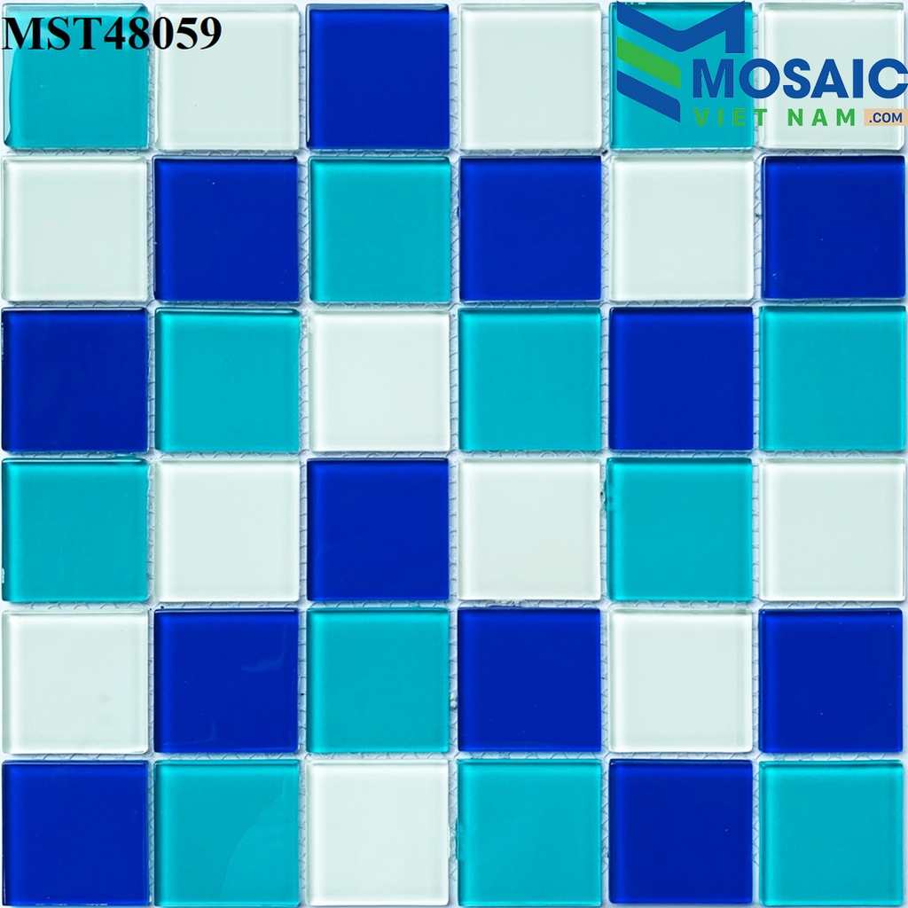 [DSC-2608-22970] Gạch Mosaic Thủy tinh 2 xanh +1 trắng trộn 48×48 MST 48059