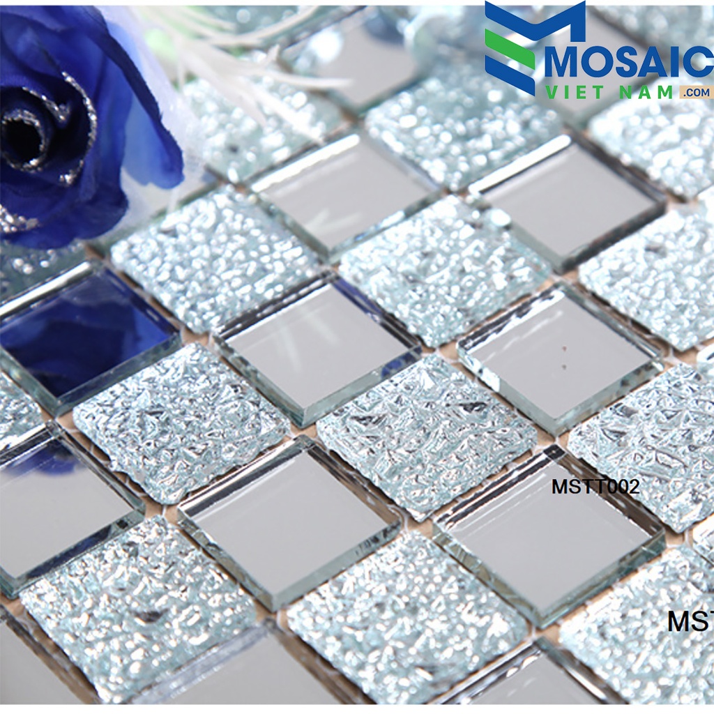 [DSC-2608-91510] Gạch Mosaic Thủy tinh bạc tráng gương 25x25mm MSTT 002