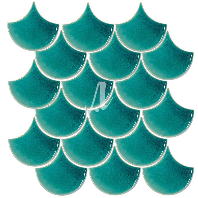 [DSC-2608-12826] Gạch mosaic vảy cá xanh lục bảo 10x11