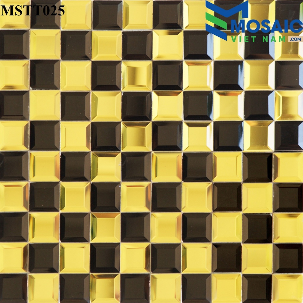 [DSC-2608-78795] Gạch Mosaic Kim cương vát cạnh-thủy tinh tráng gương vàng đen 30×30 MSTT 025