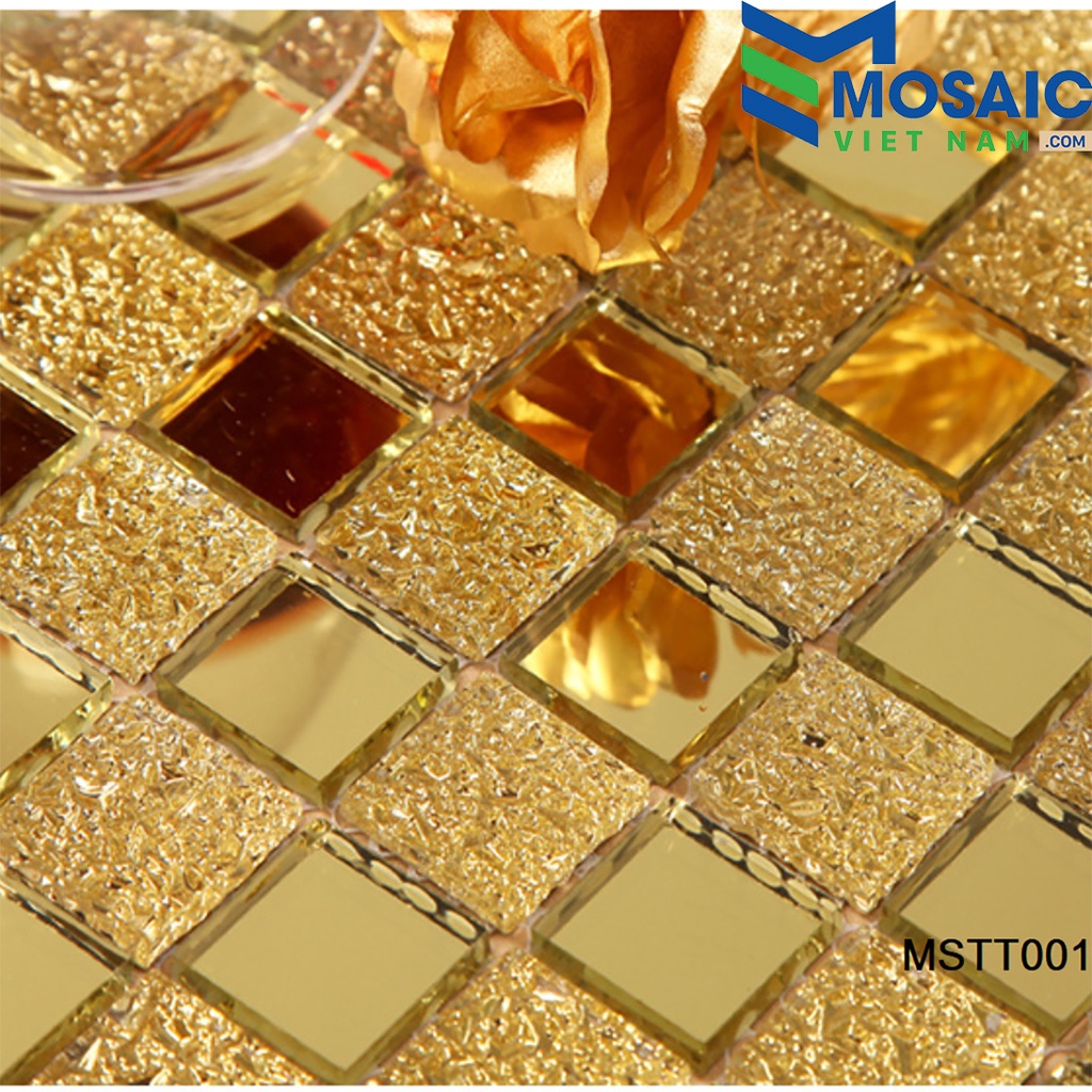 [DSC-2608-16302] Gạch Mosaic Thủy tinh vàng tráng gương 25x25mm MSTT 001