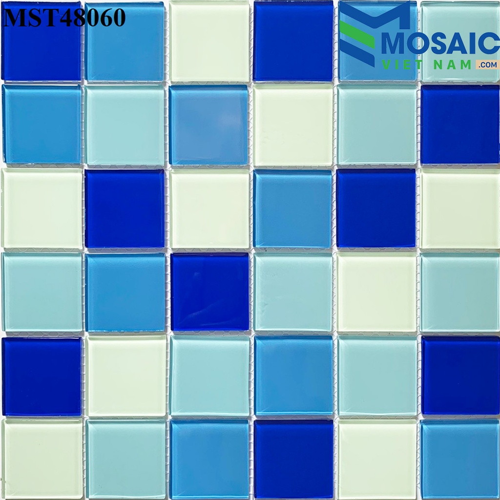 [DSC-2608-34841] Gạch Mosaic Thủy tinh 3 màu xanh + 1 trắng trộn 48×48 MST 48060