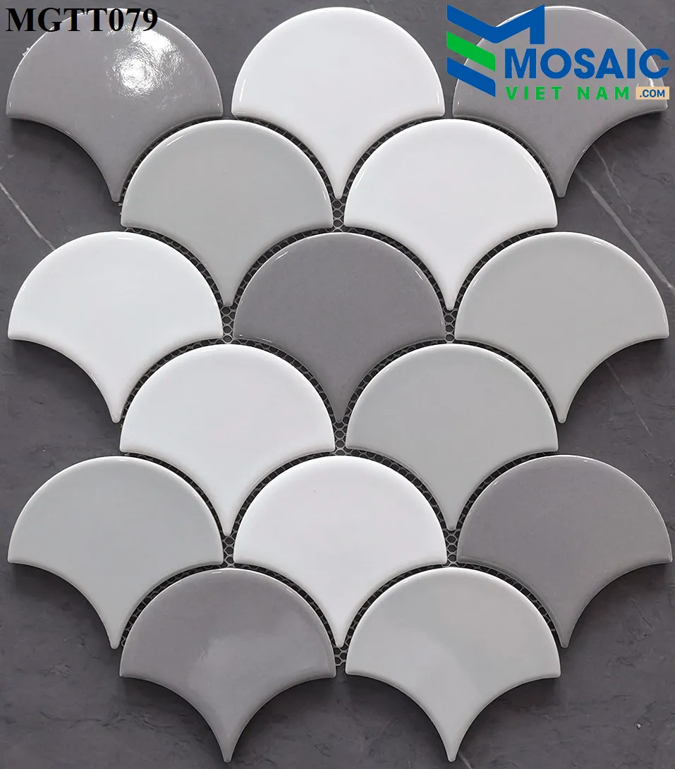 [DSC-2608-82194] Gạch Mosaic Gốm vảy cá 3 màu trắng nâu MGTT079