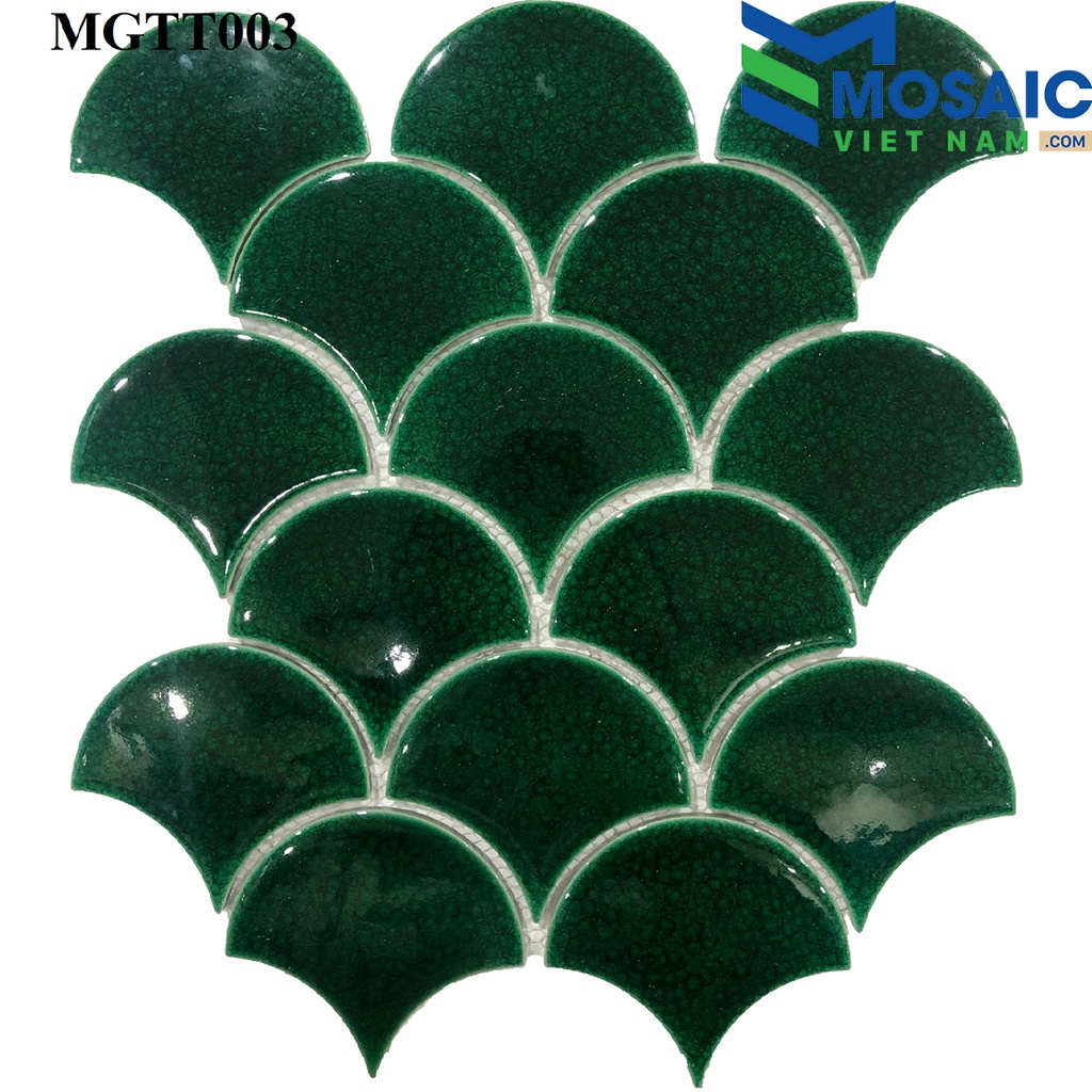 [DSC-2608-69845] Gạch Mosaic Gốm vảy cá xanh lá rạn MGTT003