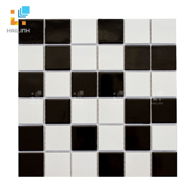 [DSC-2608-67265] Gạch Mosaic HLMST330353 gốm rạn màu đen-trắng