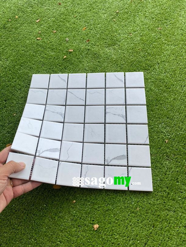 [DSC-2608-76915] Gạch Mosaic Vuông Trắng Vân Đá