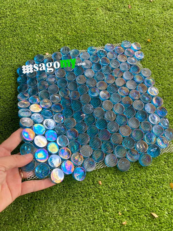 [DSC-2608-24109] Gạch Bi Tròn Thủy Tinh Xanh Biển