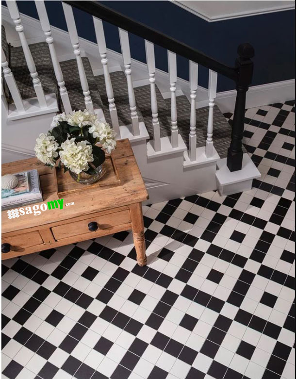 [DSC-2608-67336] Gạch Lát Sàn Mosaic Trắng Đen Vuông Mờ