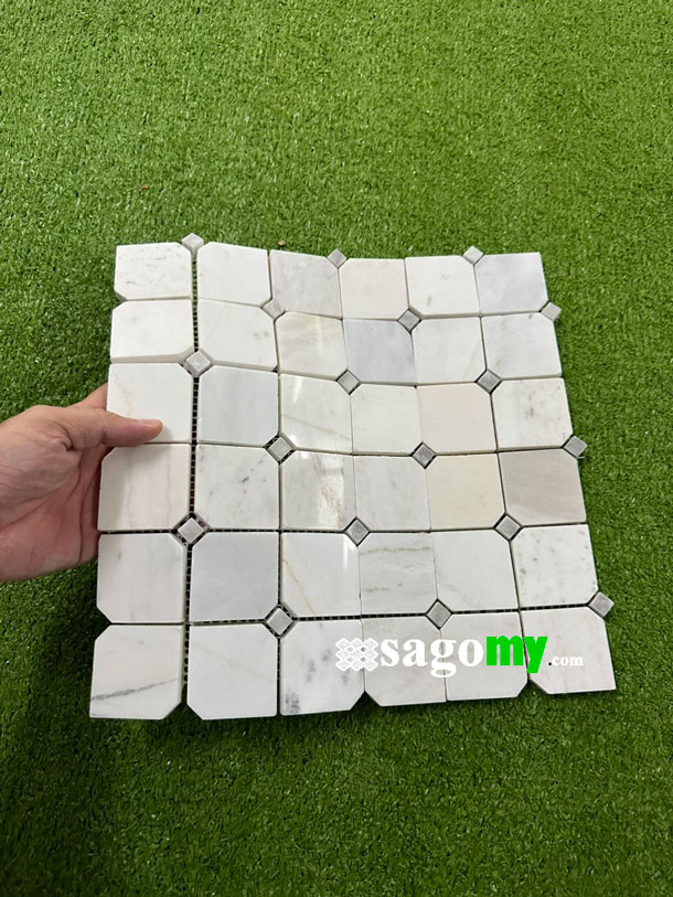 [DSC-2608-80563] Gạch Mosaic Bát Giác Đá Tự Nhiên Trắng Cẩm Thạch