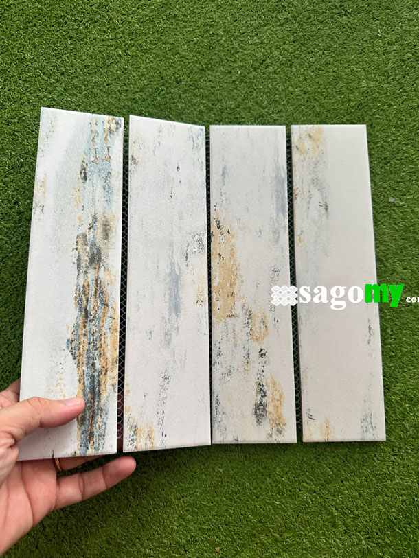 [DSC-2608-70848] Gạch Mosaic Thẻ Chữ Nhật Màu Trắng Mờ Hiệu Ứng Cổ Điển Lem Vàng