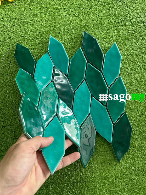[DSC-2608-55329] Gạch Mosaic Hình Chiếc Lá Nhỏ Màu Xanh Lá Cây Men Rạn