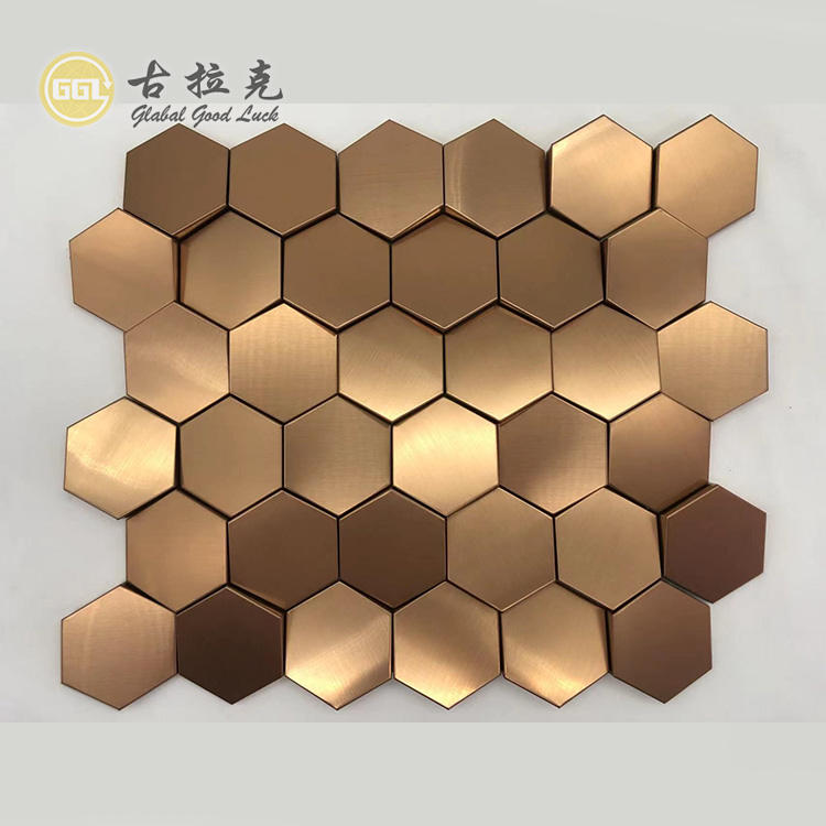 [DSC-2607-48562] Gạch Mosaic Kim Loại Hình Lục Giác 3D Bề Mặt Gương Vàng Đồng GGL SMM030