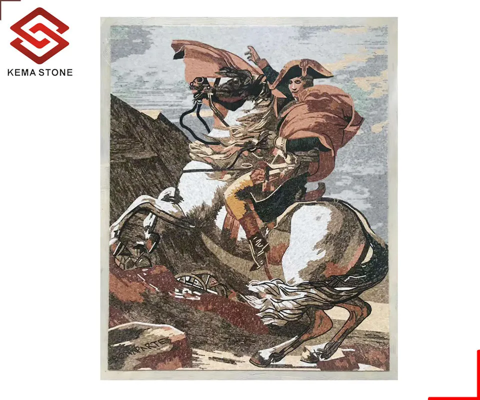 [106996686924] Custom Size Hand-Made Natural Marble Mosaic Napoleon Crossing the Alps Stone Art Design Wall Painting Mural Unique Stone Mosaics