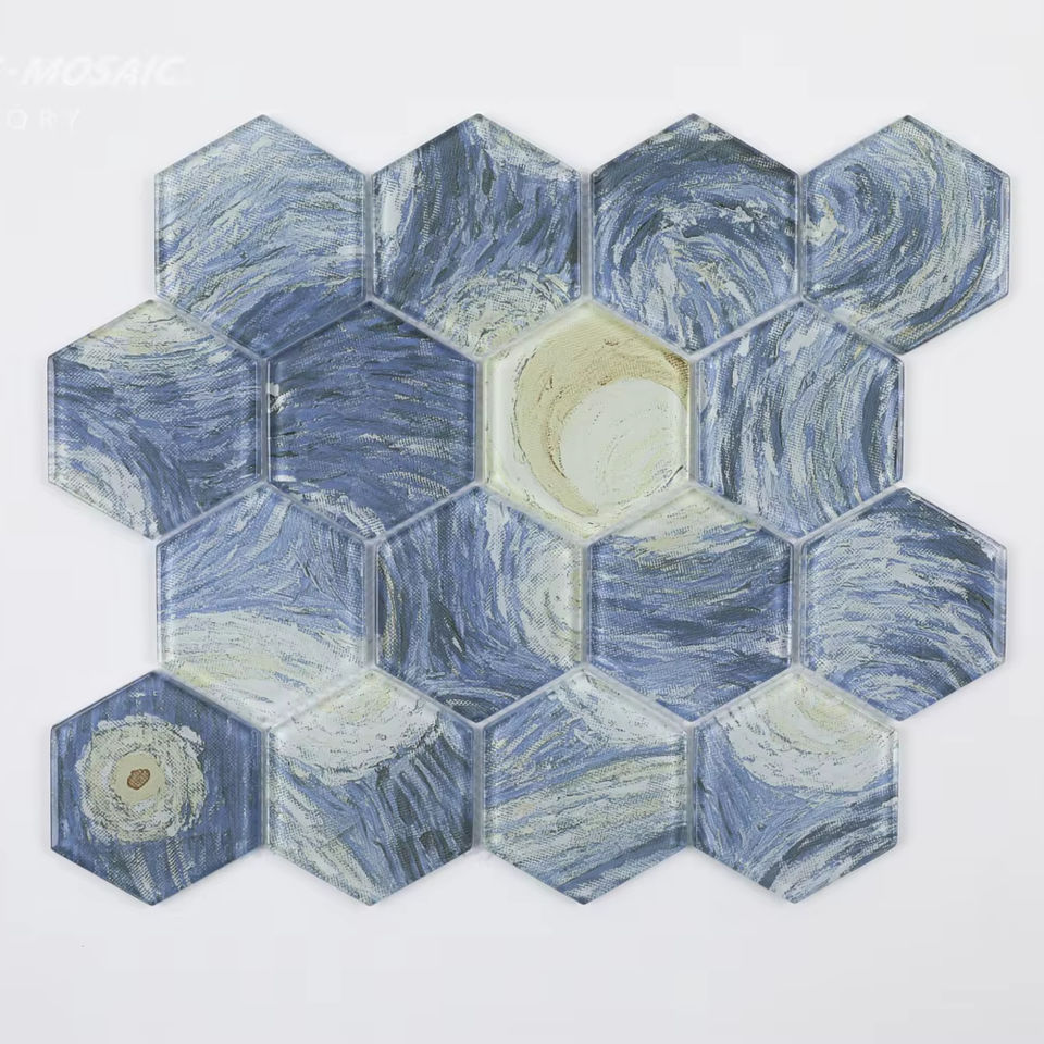 [DSC-2607-95555] Gạch mosaic kính vuông Centurymosaic màu xanh dương và xám cho hồ bơi, thiết kế bầu trời sao, ốp tường, bán chạy